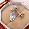 Classic six-prong zircon crown stud earrings in S925 sterling silver with a white gold finish - E2124 6-Claw