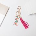 Letter I alphabet keychain with pink tassel and colorful floral pattern design - Letter I (With Tassel)