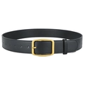 Ceinture en cuir noir classique avec boucle carrée dorée vintage pour jeans - Noir+Boucle Dorée