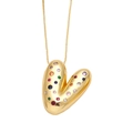 Gold plated initial necklace with multi-color zircon stones in a V-shaped heart pendant - Style V