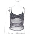 Dettaglio del tessuto mesh grigio con stampa leopardata e texture arricciata - XS / Grigio