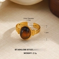 Anello in acciaio inossidabile placcato oro 18k con incastonata occhio di tigre - Stile Vintage Occhio di Tigre Ovale (1172)