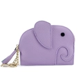 Mini purple elephant coin purse in lychee grain leather with gold keychain hardware - Light Purple