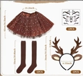 Brown reindeer costume set with star tutu, headband, tall socks and face stickers - Brown Antlers Large Skirt 4Pcs Set