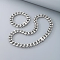 Conjunto de collar y pulsera de cadena cubana en acero de titanio pulido para hombre - Pulsera 21cm / 13mm Color Acero