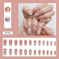 Unghie finte camelia scintillanti con sfumatura rosa nude e fiori 3D eleganti - Tipo di Colla / Camelia Vintage (R758)