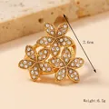 Luxurious gold flower ring with sparkling crystals and adjustable band - 8 / Stamping Three Flower Diamond Inlaid