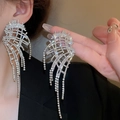 Detail of silver geometric fringe earrings with rhinestones and faux pearl accents - Geometric Mesh Long Tassel Style (12#银针-银色)