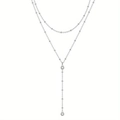 Silver double-layer Y-shaped tassel necklace with round cubic zirconia pendants - Double Layer Silver 2