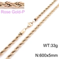 5mm Rose Gold plated stainless steel rope chain necklace for men and women, 600mm length - 5mm Width 60cm Length (KN228860-Z)