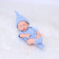 Realistic 20cm reborn baby doll wearing a blue knitted outfit in a sleeping pose - Blue Knitted Style