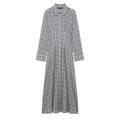 Abito a camicia a quadri blu e marroni a maniche lunghe con bottoni su fondo bianco - XS / A quadri