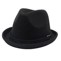 Détail d'un chapeau en feutre avec ruban textile noir et boucle en métal argenté - M (56-58cm) / Noir (Petit bord bouclé + Ceinture noire)