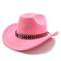 Pink suede fedora with brown leather rivet band and vintage engraved medal detail - M (56-59cm) / Hot Pink