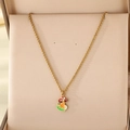 Golden fine chain necklace featuring a colorful mushroom pendant in a velvet jewelry box - Red Orange Green White Mushroom Style(KN295265-Z)