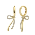 Golden ribbon bow earrings with sparkling white zircons in a symmetric product view - Gold Rhinestone Bowknot Hoop (SE408-14K)