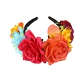 Colorful artificial silk rose headband with vibrant red, orange, and purple flowers - Orange Rose Red Chrysanthemum