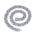 15mm silver Cuban link necklace with sparkling blue and clear rhinestones for hip-hop style - 18cm / Silver with Blue Rhinestones
