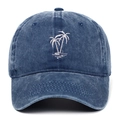 Casquette de baseball vintage bleu marine délavé avec palmier rose brodé devant - Bleu Marine