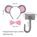 Three-piece gray elephant plush costume set with headband, bowtie, and long tail - Gray Mouse Headband, Pink Bow Tie, and Long Tail