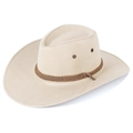 Classic beige cowboy hat with brown braided strap in high quality faux suede - Suede Pressed Off-White