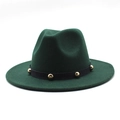 Detail of dark green wool felt fedora featuring black band with gold metal studs - Size M (56-58cm) / Dark Green