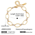 Bracciale in acciaio inossidabile dorato con strass in zircone e chiusura a naso - Catena ad Anelli Ovali in Oro (JDB0312203)