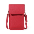 Minimalist red touchscreen leather phone bag with gold metal buckles and adjustable strap - Touchscreen / Burgundy