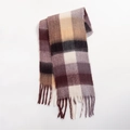 Fashionable plaid scarf featuring purple, beige and brown checkered pattern with fringes - Purple, Beige, Brown and Black Plaid (Style J)
