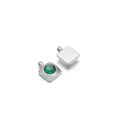 Square silver charm pendant with a round green gemstone inlay and polished finish - 6mm / Square Steel Green