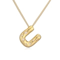 Collana con ciondolo a ferro di cavallo in oro lucido con zirconi e catena sottile - Lettera U