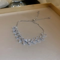 Macro view of marquette zircon heart leaf bracelet with adjustable bolo chain clasp - Silver Marquise Leaf Style (11#)