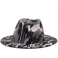 Front view of camouflage fedora hat with flat brim and wool-like textured finish - M (56-58cm) / Gray