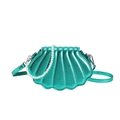 Chic shell-shaped crossbody bag in metallic green finish with elegant pearl handle - Green