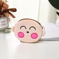 Cute round plush coin purse featuring a smiling face emoji with pink blush and a key chain - Big Face Monkey