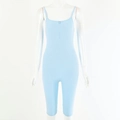 Slim fit light blue knitted bodysuit with zipper front and spaghetti straps for women - S / Blue