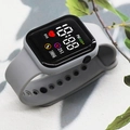 Grey silicone LED digital watch with black square curved screen for fitness tracking - Gray