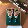 Christmas reindeer drop earrings with pearls and colorful crystals on green velvet - 629 Christmas Reindeer