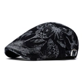 Black denim newsboy cap with grey butterfly floral jacquard and adjustable buckle - Black Jacquard Butterfly Style