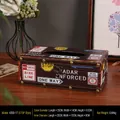 British style vintage PU leather tissue box with industrial traffic signs and rivets - 4200-17 STOP Sign