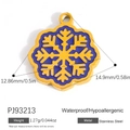 Blue enamel snowflake pendant in 18K gold plated stainless steel with size metrics - Blue & White Snowflake Pendant PJ93213
