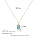 Detailed technical diagram of 18K gold plated necklace with turquoise teardrop pendant size - Teardrop Turquoise / Light Blue