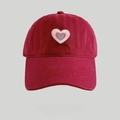 Deep red washed cotton baseball cap with embroidered heart patch for women - Burgundy