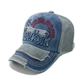 Detail of vintage New York baseball cap featuring retro embroidery and denim patchwork - M (56-60cm) / Denim Blue/Grey Patchwork