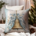 Detailed Christmas pillow cover featuring light blue and gold bell prints with festive pine decor - TQDS68-36(Light Blue Bell Floral)