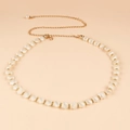 Cadena de cintura de metal dorado con cuentas de concha blanca y colgante de perla - 19164-Estilo de Empalme de Diamantes de Imitación de Concha Dorada