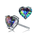 Mini heart-shaped colorful zircon stud earrings in S925 silver with a rainbow finish - Colorful Zirconia