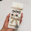 5-piece candy color hair clip set with pearls and rhinestones in gold finish - Bear Plume (5 Piece Set)