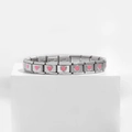 Italian charm bracelet in stainless steel with pink enamel heart links on white pedestal - Heart Rose Red (18 Links)