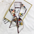 Polyester twilly hair scarf with artistic character print and dark brown trim edge - 7*100cm / Life and Love Wine Red